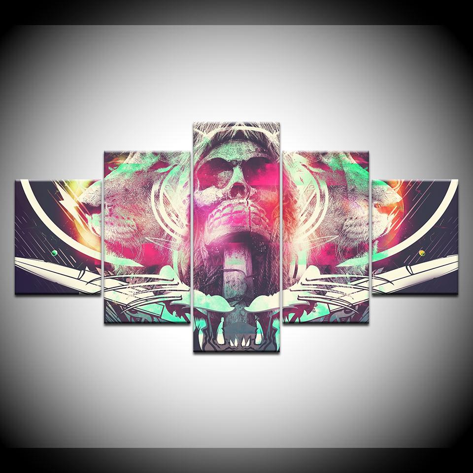 Canvas Painting abstract colorful skull 5 Pieces Wall Art Painting Modular Wallpapers Poster Print for living room Home Decor