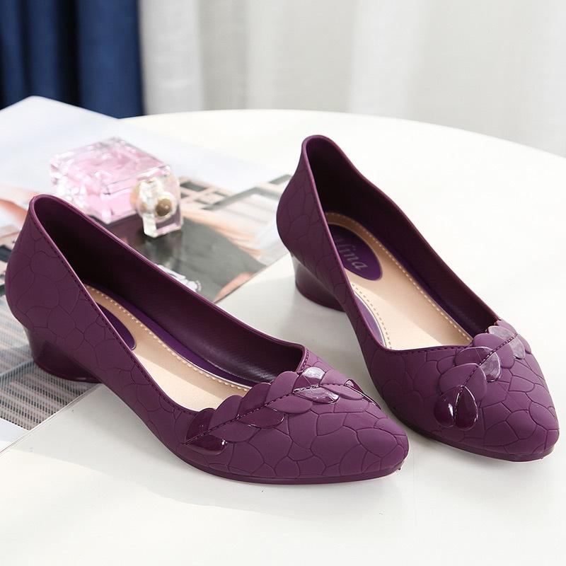 Shoelife/Желейные модные женские туфли на толстом каблуке с острым носком и мягкой подошвой(Обувь на один размер меньше) 36 фиолетовый