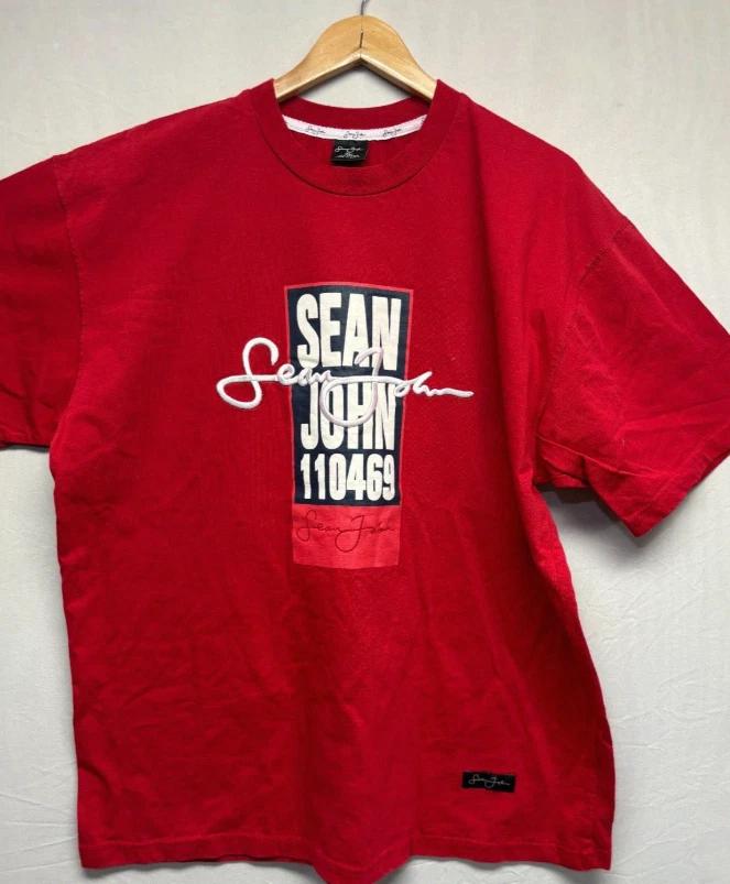 Sean John T-Shirt Mens Red Logo Short Sleeve Comfort Graphic Tee Vintage Y2K S