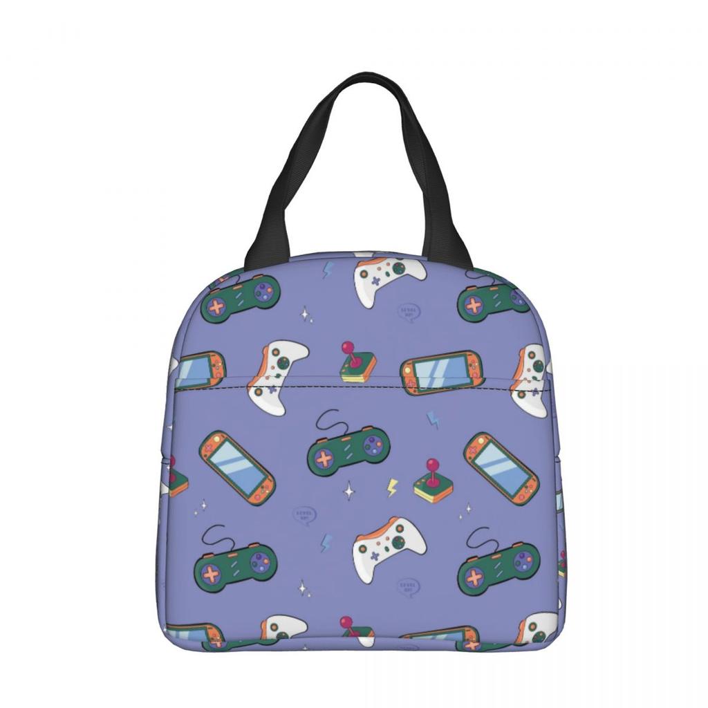Cartoon Game Console Pattern Insulated Lunch Bags Cooler Bag Reusable Portable Tote Lunch Box Food Handbags Work Outdoor