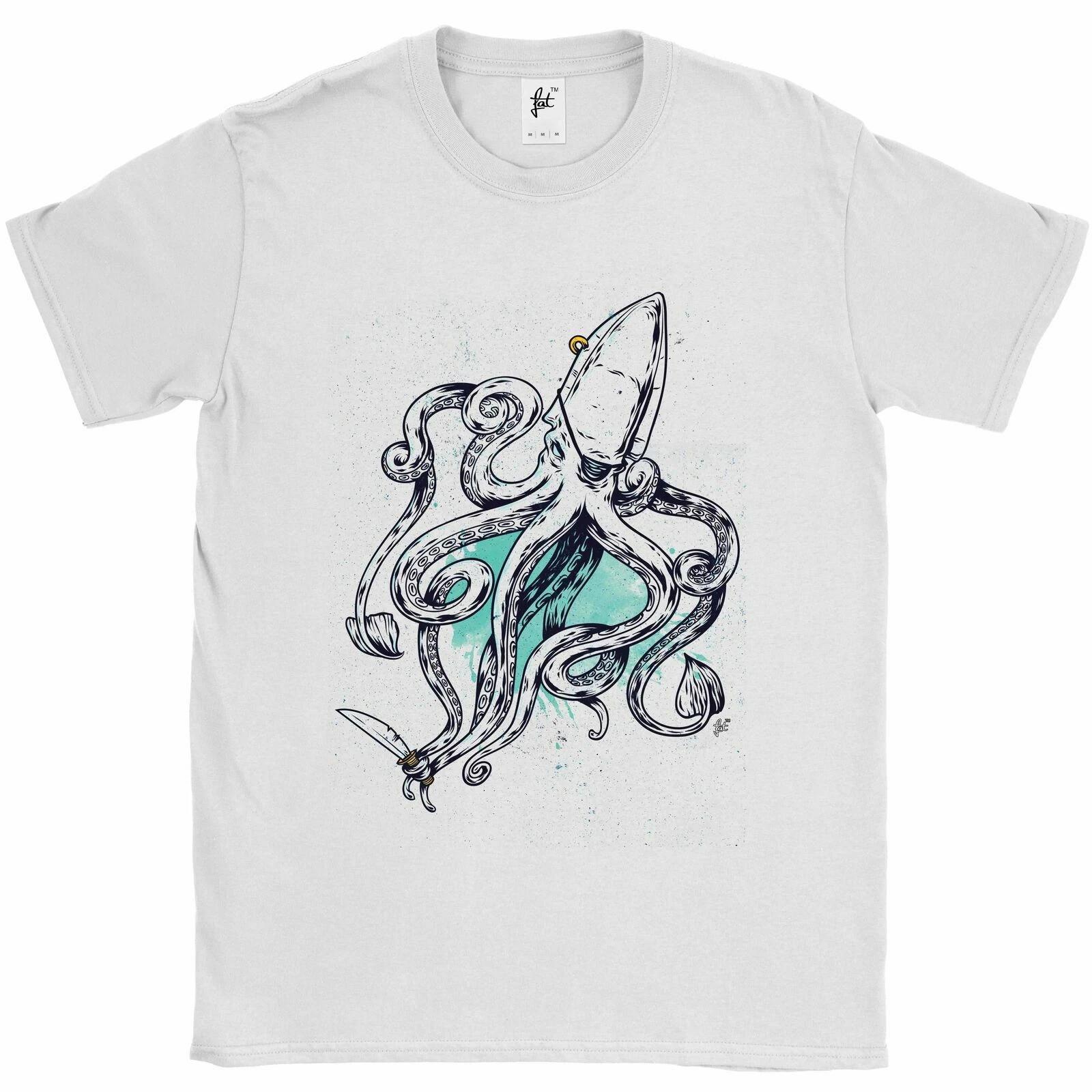 Captain Octopus 8 Legs With Patch Earring & Cutlass Mens T-Shirt L