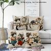 1/4 pz. Carini Copricuscini Decorativi Vintage con Amici Gatti, Adorabili Gatti su Corda, Federe Decorative per Cuscini in Stile Rustico