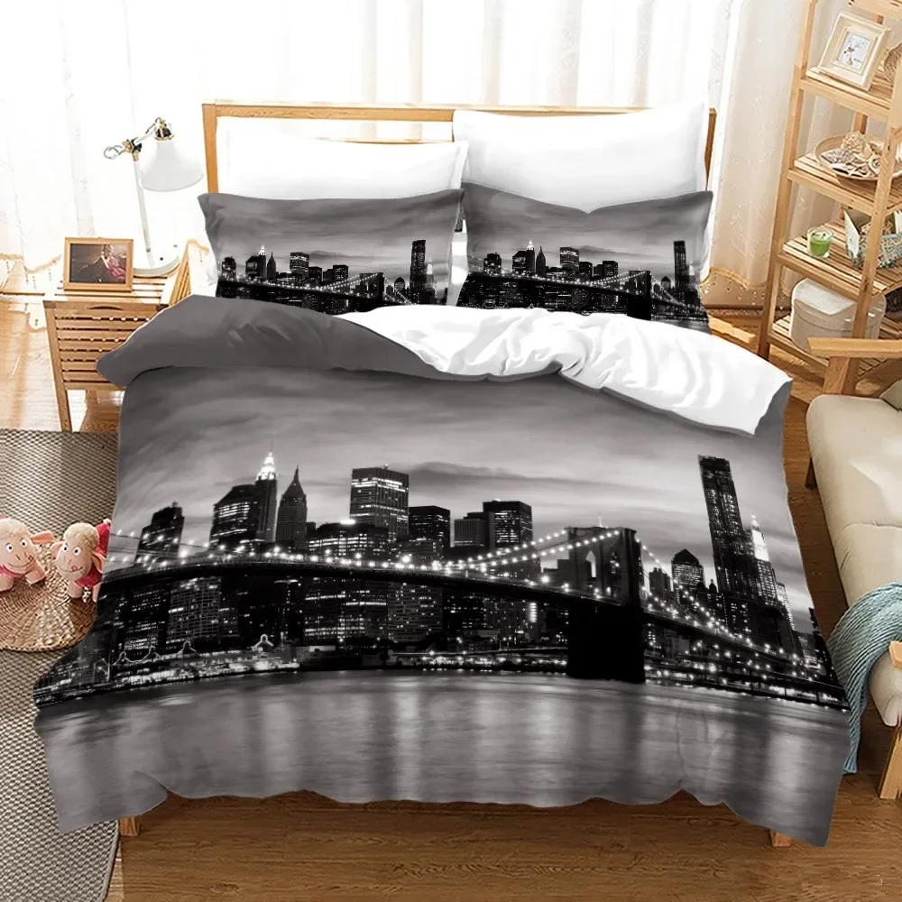 Luxury New 3D Print New York City Night View Bedding Set Queen King Size Duvet Cover Pillowcase Set Soft Home Textile Bedclothes