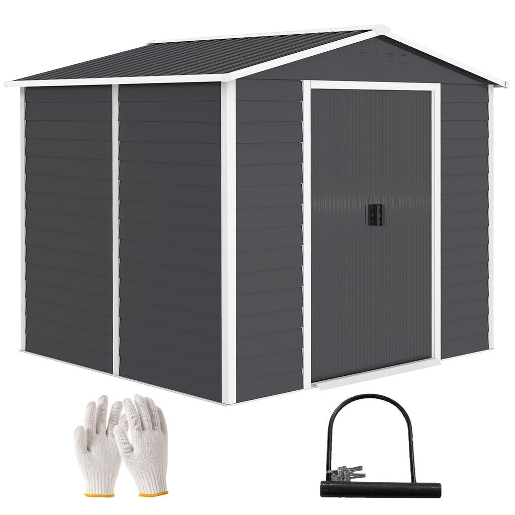 Metal Tool Shed, Weatherproof & Rust-Free, Lockable, 2.40 X 2.06 X 1.98 M, Dark Grey