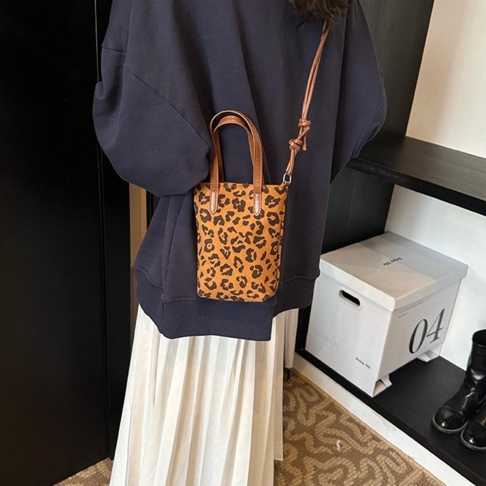 Korean Style Leopard Print Shoulder Bag Fashion Design Handbag Suede Crossbody Bag Travel
