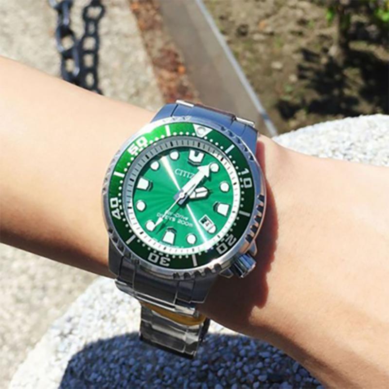 Citizen Promaster Light Powered Quartz Movement Stainless Steel Strap Watch Men's Watches Green BN0158-85X