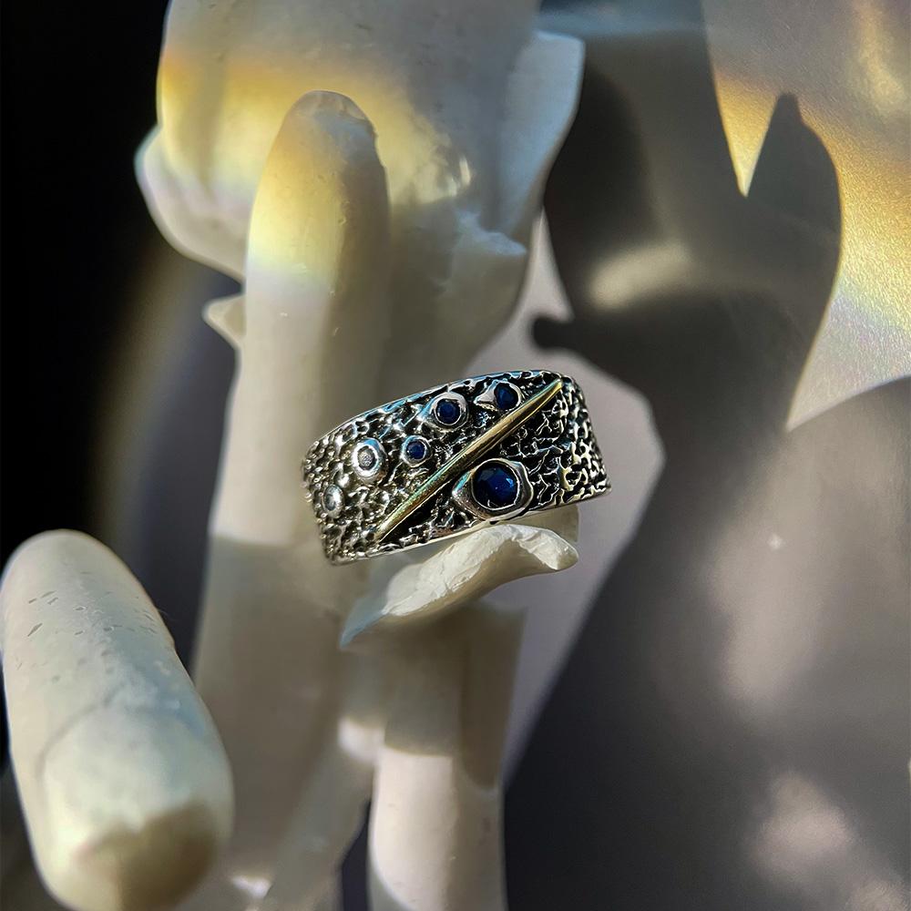 Retro Pierścionek z Gwiazdami Deszczu Meteorów Punk Gotycki Regulowany Otwarty Pierścionek Dla Mężczyzn Miedziany Projektant Cyrkonia Akcesoria Romantyczny Prezent Unisex