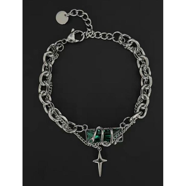 Snake Wrapped Starlight Titanium Steel Necklace for Men Trendy Cool High-end Feel Zodiac Snake Year Hip-hop Versatile Cuban Chain Spirit Snake Green Bracel