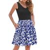 Women's Summer Fashion Casual V-neck Pleated Patchwork Vintage Floral Print Sleeveless Pocket Vest Dress