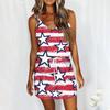 Women's Summer Sexy V-neck  Sleeveless Independence Day Printed Strapless Dress Beach Sun  Dress
