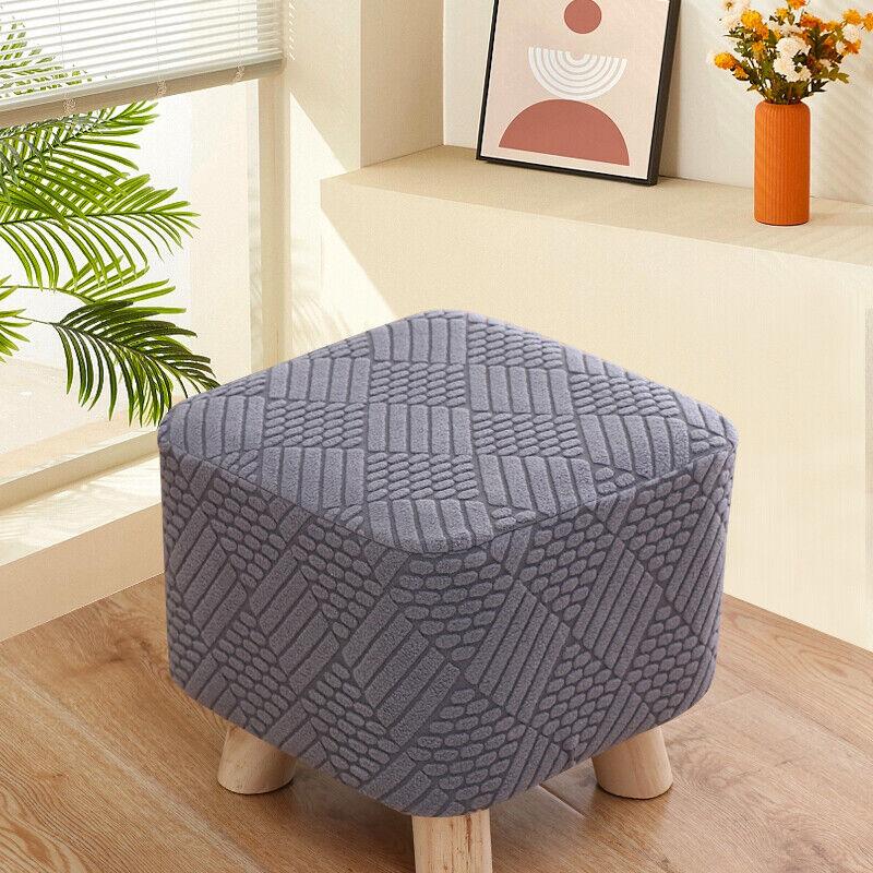1pc Small Footstool Cover Round Square Stretch Jacquard Ottoman Slipcover Dustproof Seat Cover Living Room ChairCover Home Decor