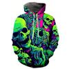 Mænd Neonskalle Skelet 3D Print Hættetrøje Y2K Gotisk Streetwear Løs Pullover Hættetrøje Med Lomme