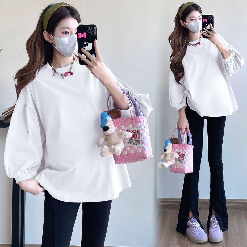 

Elegant Plus Size Maternity Long-Sleeved T-shirt: Versatile, Trendy, Age-Reducing, and Petite-Friendly for Stylish Moms XL
