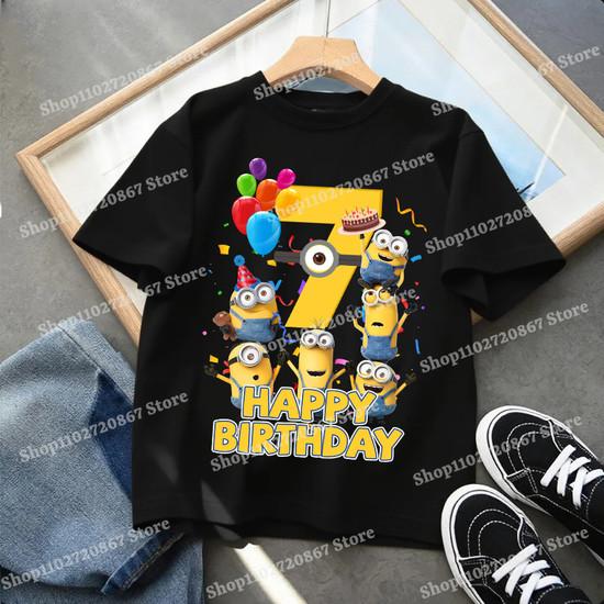 Minionses Birthday 1-9 Number T-shirt Clothing Baby Cartoon Anime Short Sleeve Party Cute Shirts Summer Casual Tee Top Gifts