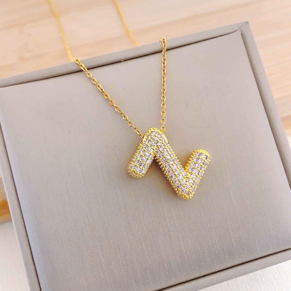 Necklace Female English Alphabet Necklace Female Hip Hop Full Zircon Delicate Clavicle Chain Personality Necklace