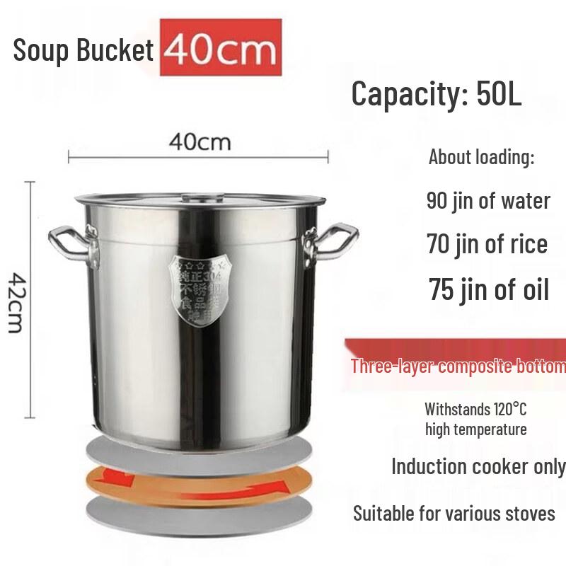 JPHZNB Food Grade 304 Stainless Steel Storage Bucket