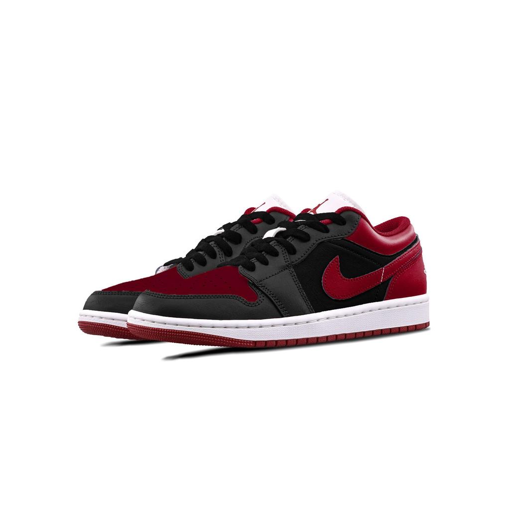 Jordan Air Jordan 1 Reverse Banned Cushioning, Wear Resistant Low top Vintage Basketball Shoes Unisex Black Red 553558-166(Team425-)