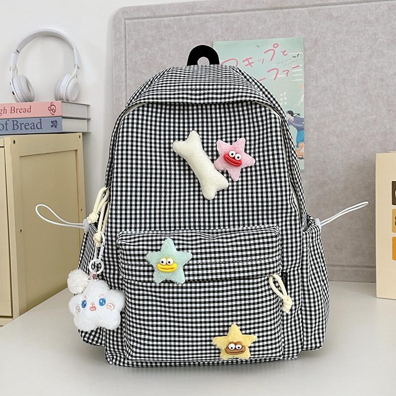 Cross-Border High-Value Soft Plaid Backpack for Girls - Large Capacity for Middle, High School, & College Students