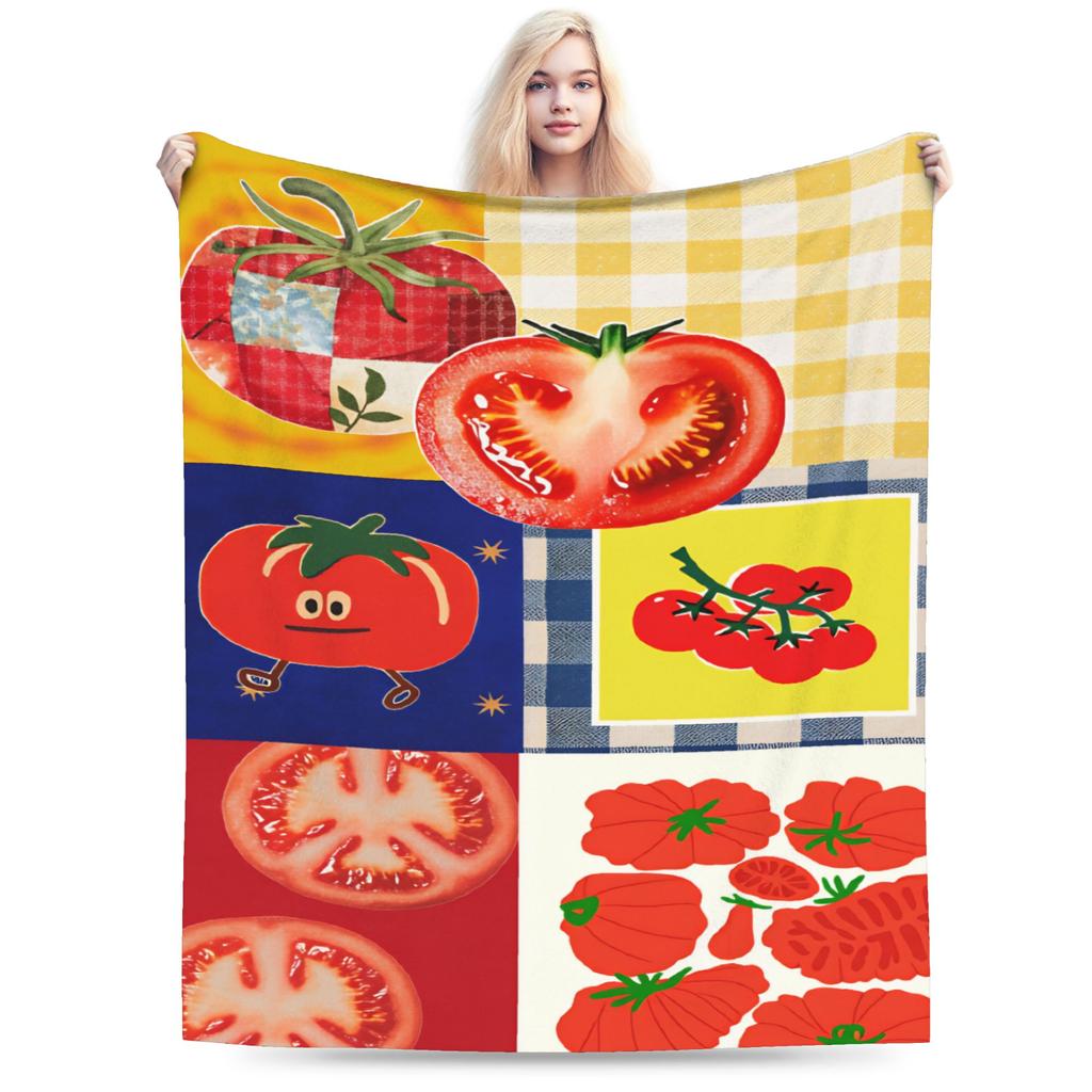 Tomato - Red Background Throw Blanket Soft Comfy Novelty Blanket For Living Room Plane Travel Flannel Bedspread Bed Cover