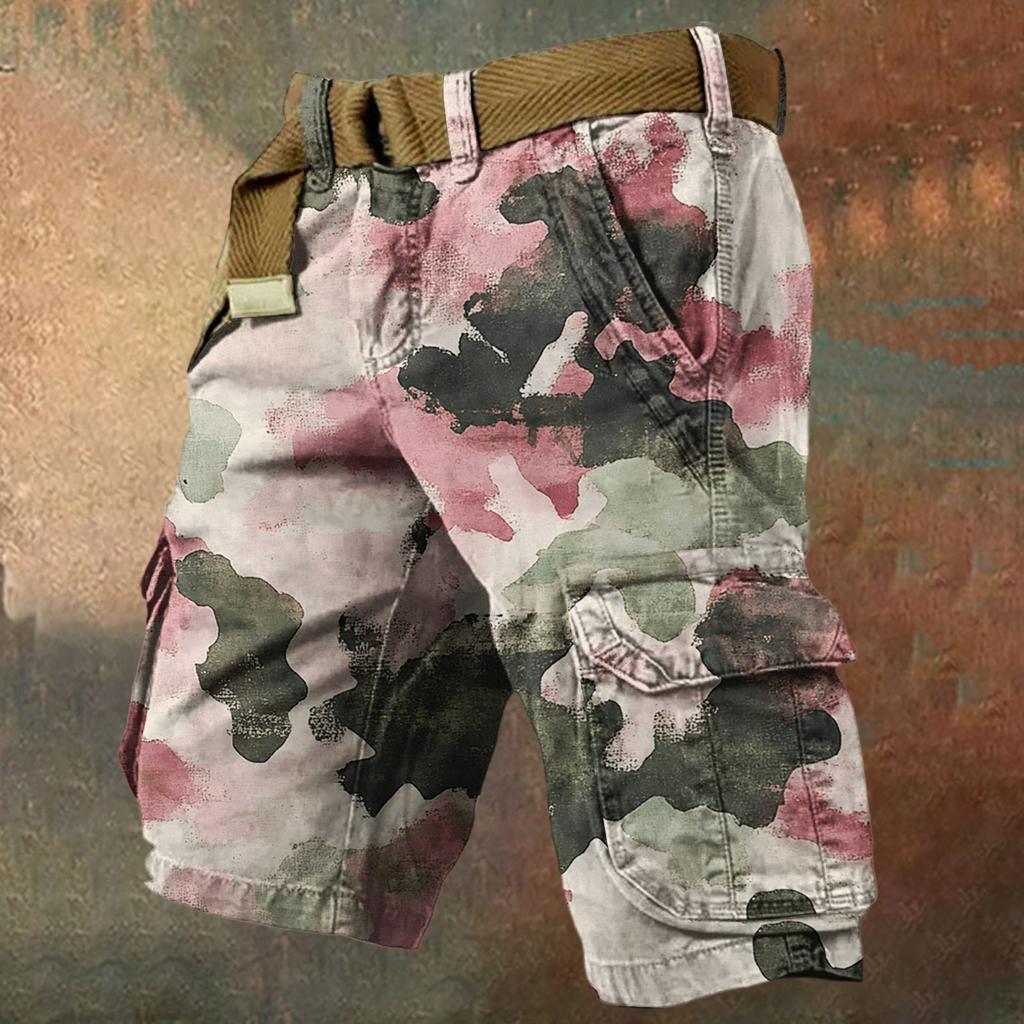 Men's Summer Loose Casual Camouflage Work Shorts, Large-sized Multi-pocket Mid-length Pants Without A Belt