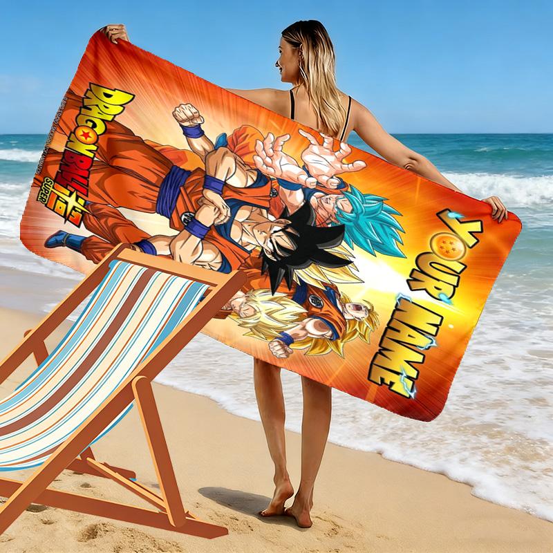 Name Custom Anime Dragon Ball Print Beach Towel, Large Soft Quick Dry Towel for Beach Camping Swimming