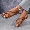 [Summer Flat Sandals] Summer Women's Fashion Flat Sandals | Cross Strap, Rubber Sole, Fabric Lining