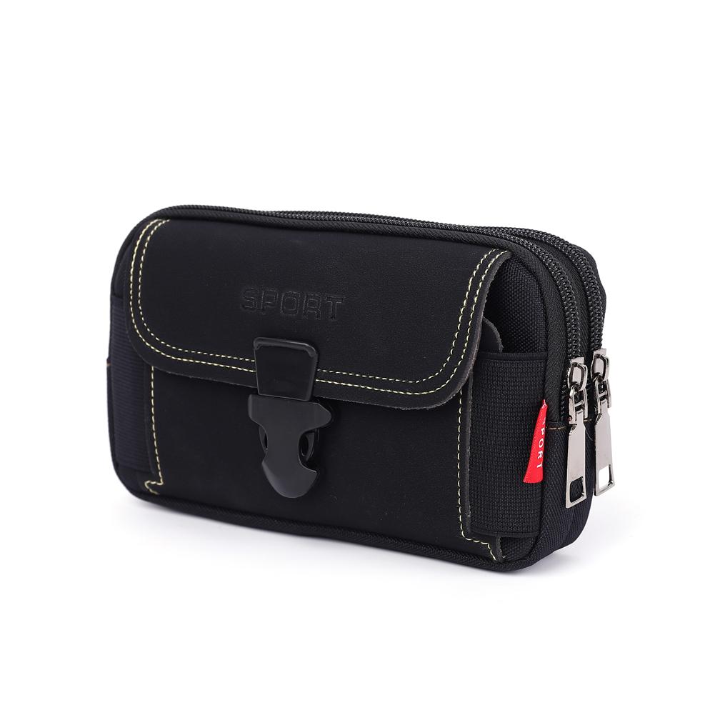 

3pcs Men Canvas Waist Bag Phone Purse Zipper Belt Bum Pouch(Style 2 Black) AU