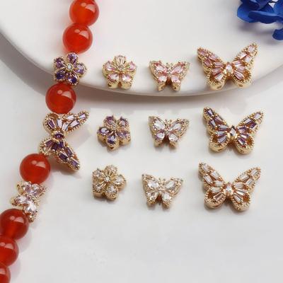 14K Gold-filled Color-preserving Zirconia Butterfly & Flower Spacer Beads for DIY Jewelry