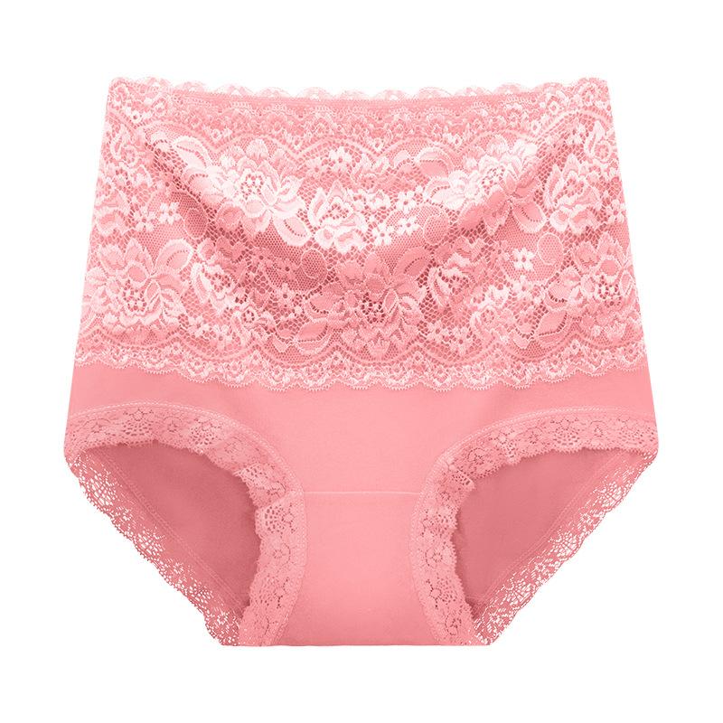 

Мереживна нижня білизна з високою талією, яка піднімає стегна, виготовлена ​​з чистої бавовни з подвійним шаром шкіри проти проколів на промежині, трикутні трусики для схуднення для жінок XXL рожевий