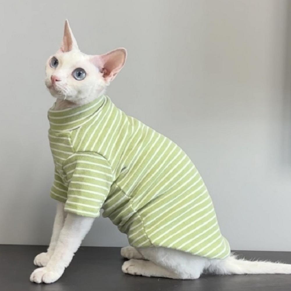 Warm Sphynx Cat Clothes Soft Cat Striped Jumpsuit Hairless Cat Base Shirt  For Autumn Winter