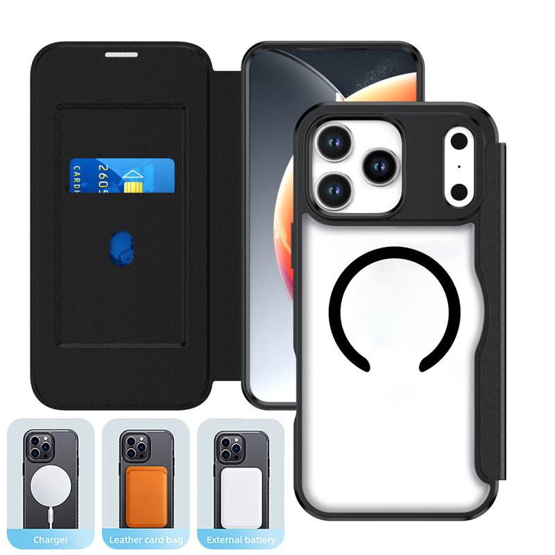 Applicable To IPhone17Pro Clamshell Leather Case, Mobile Phone Case Apple 16 All-inclusive Magnetic Case, 15 Xunjia Leather Case, Insert Card. iPhone 15 чёрный
