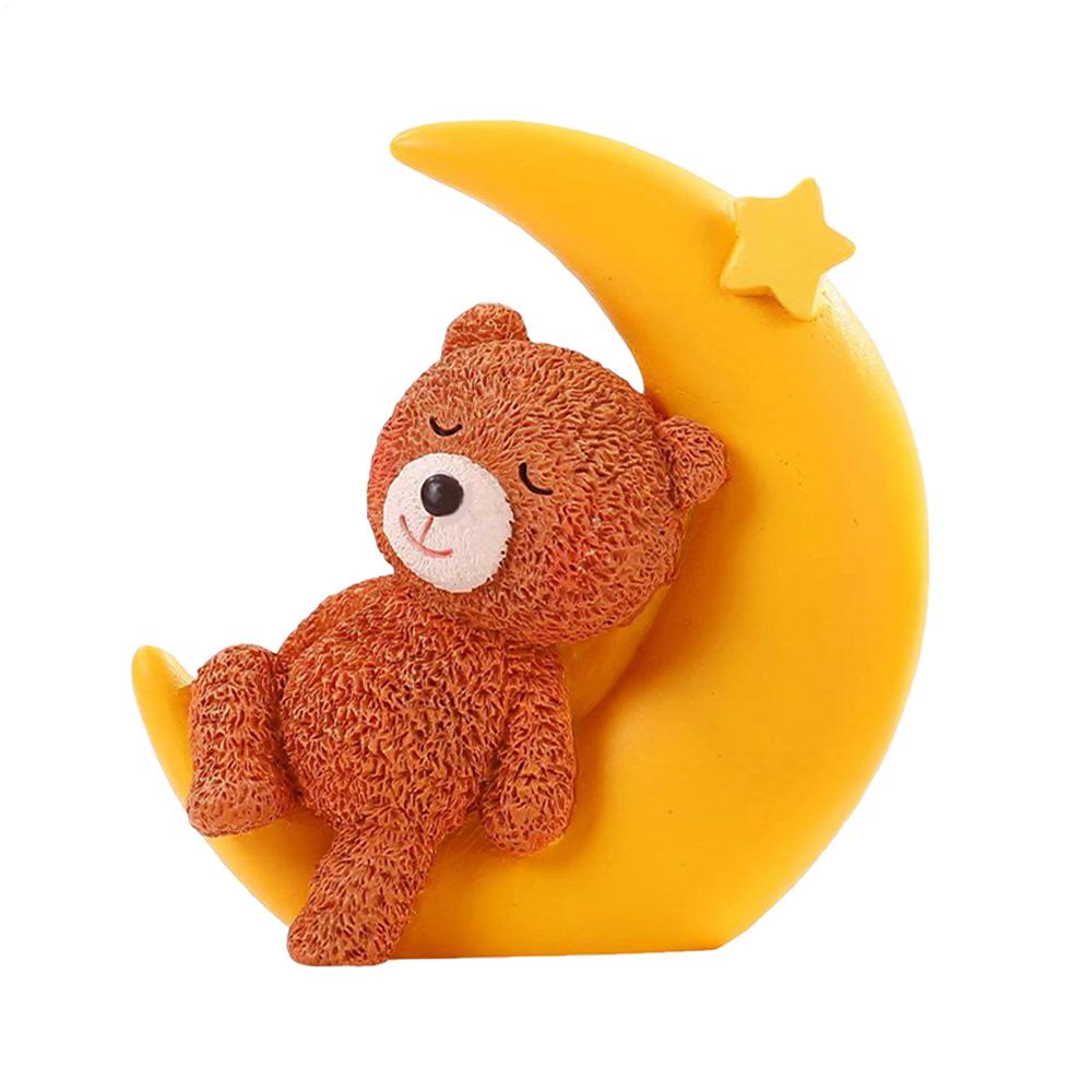 Bear And Moon Cake Topper Decorative Sculpture For Desk Desktop Moon Bear Statue Ornament For Baby Shower Resin Figurine Cake