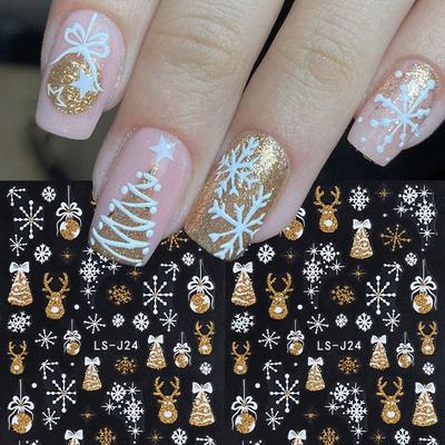 Schneeflocken Aufkleber für Nägel Weißer Schnee Nagelaufkleber 5D Geprägt Winter Weihnachten Design Slider Maniküre Dekoration