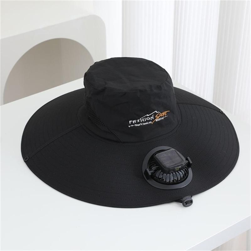 Adjustable Solar Charged Ventilation Cap With Large Brims Rechargeable Solar Fan Hat For Hiking Fishing Gardening