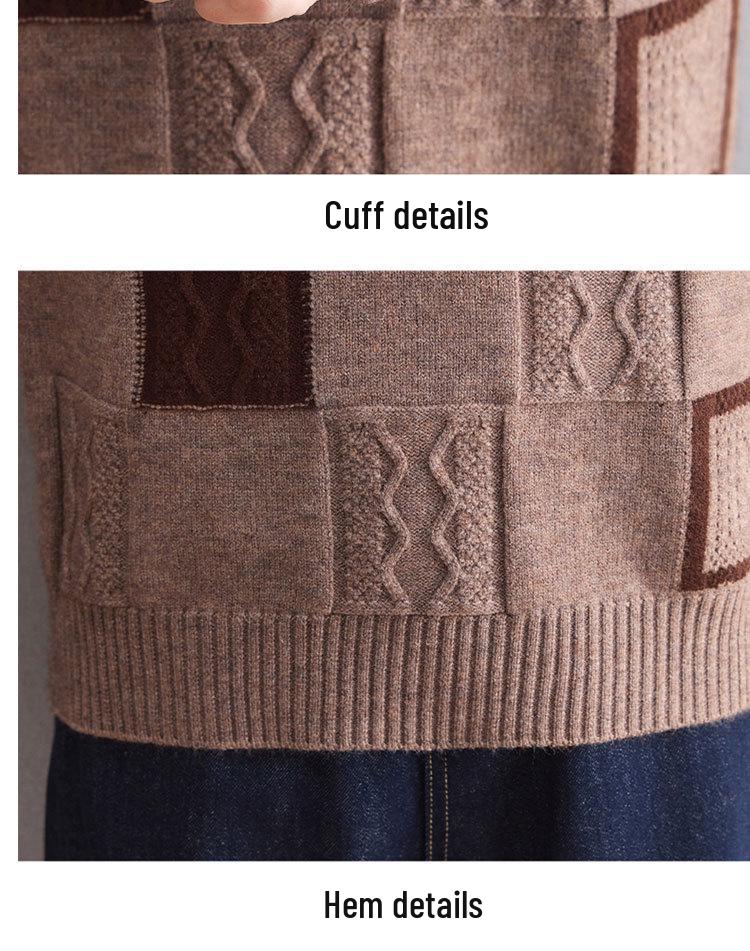 Autumn/Winter Women's Color Block Knitted Round Neck Sweater - Slimming & Stylish Base Layer