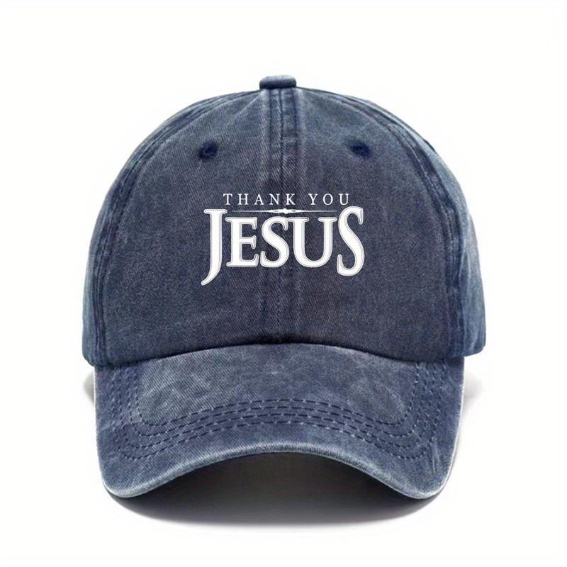 Thank You Jesus Graphic Baseball Cap Christian Faith Print Adjustable Distressed Hat Casual Outdoor