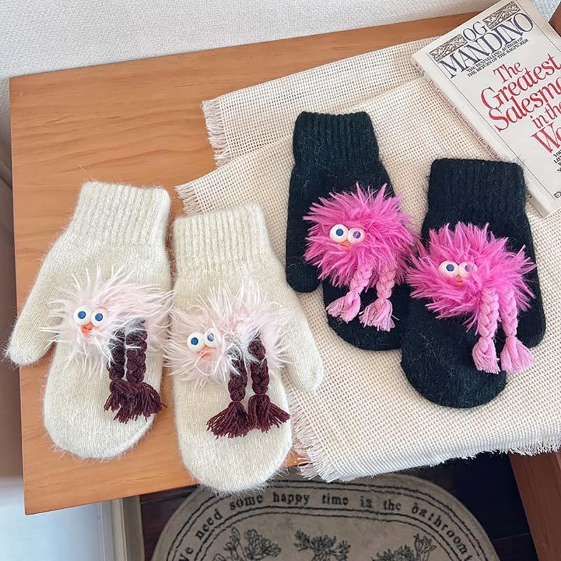 Adorkable Thicken Mitten with Braids Knit Gloves Protect from the Cold Cartoon Clown Unisex Full Finger Glove