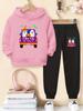 New Stylish Halloween/Christmas Print 2-Piece Set for Boys and Girls: Long-Sleeve Hooded Sweatshirt and Jogger Pants