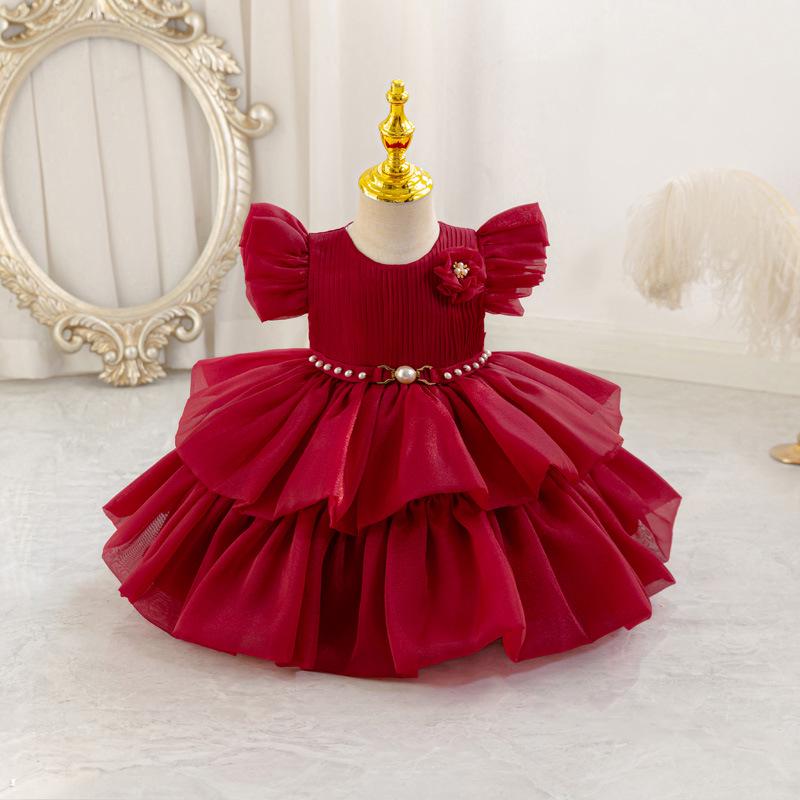 Frühlings-/Sommer-Festkleid für Kinder mit Perlen & 3D-Blumen - Kleinkind & Kleinkind