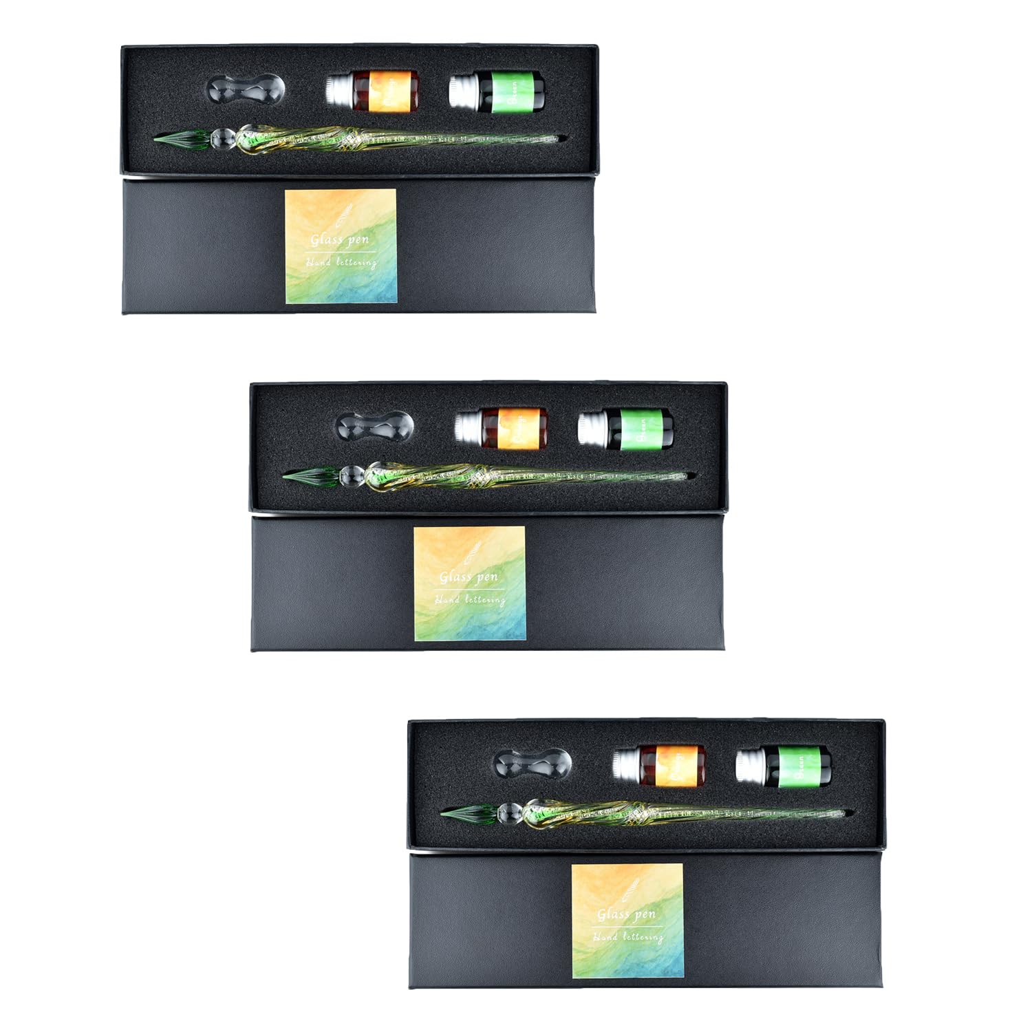 

Fourcart Cute Handmade Glass Crafts [Glass Pen Twist] GR 2-Color (1 Green & 1 Orange) Set x 3