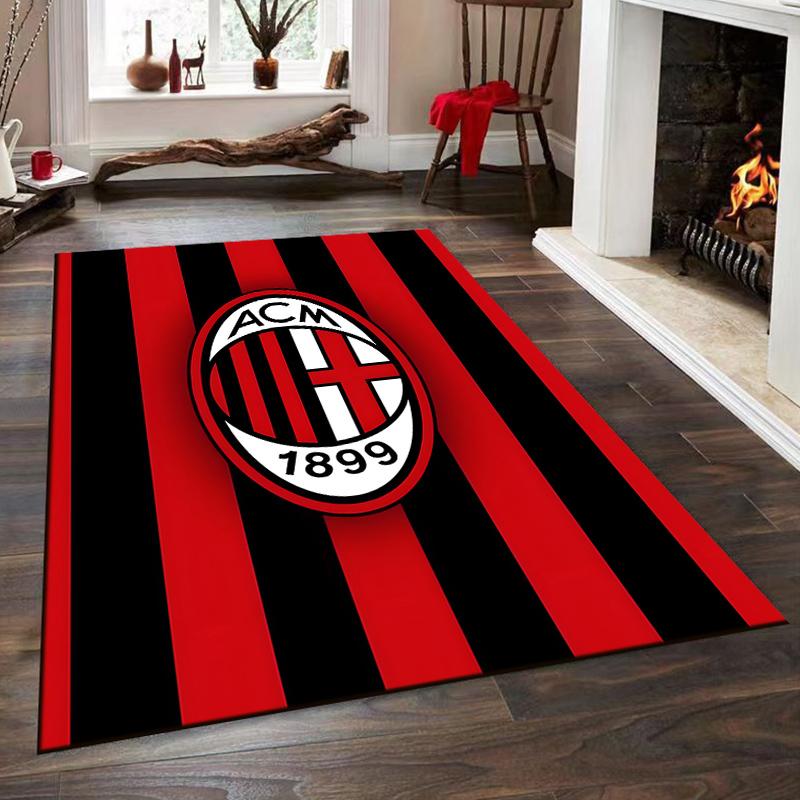 AC Milan logo on red and black stripes Non-slip rug suitable for living room and bedroom sofas