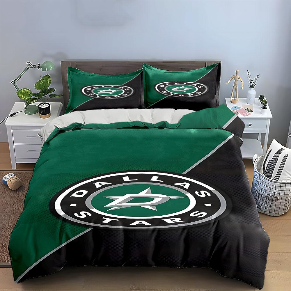 "Dallas Stars Logo Green and Black Design" Print Bedding Set Duvet Cover Pillowcases (1* Duvet Cover 2* Pillowcases Do Not Include Comforter)
