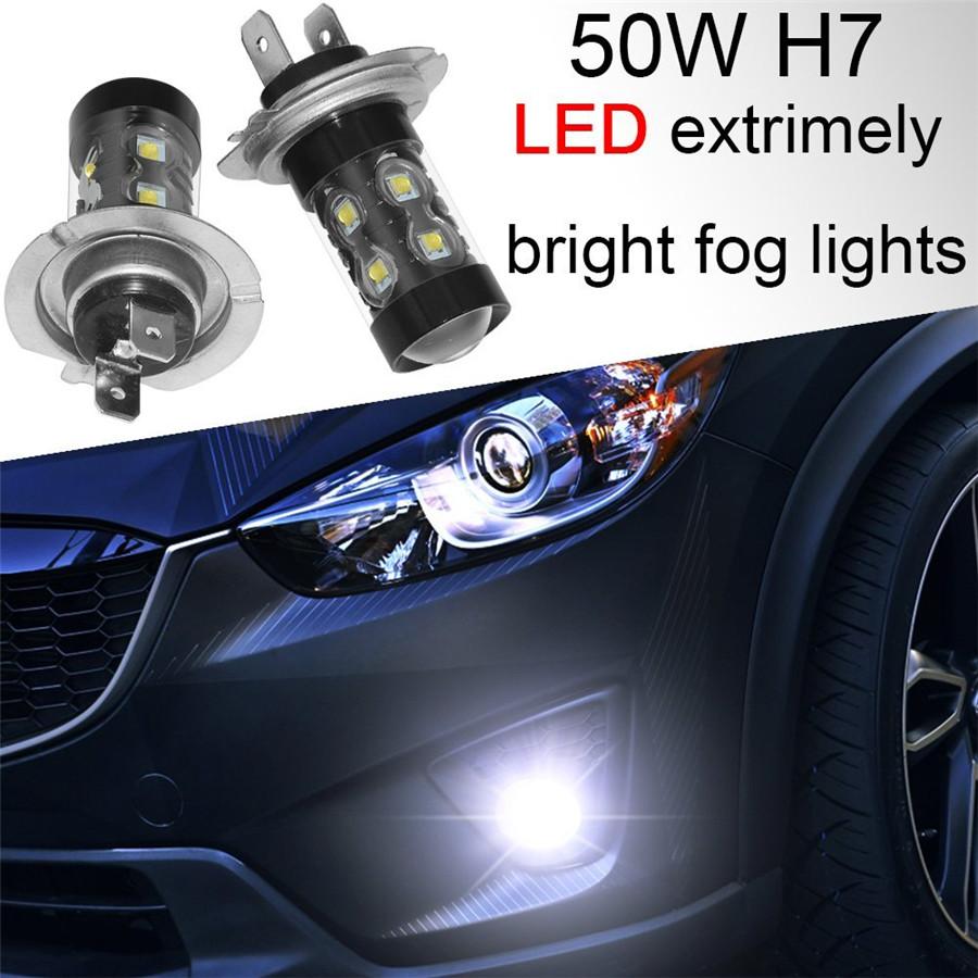 

2 шт. Светодиодные лампы H7 50 Вт 6000K Ксеноновый белый для ДХО, противотуманных фар, ламп 12В-24В