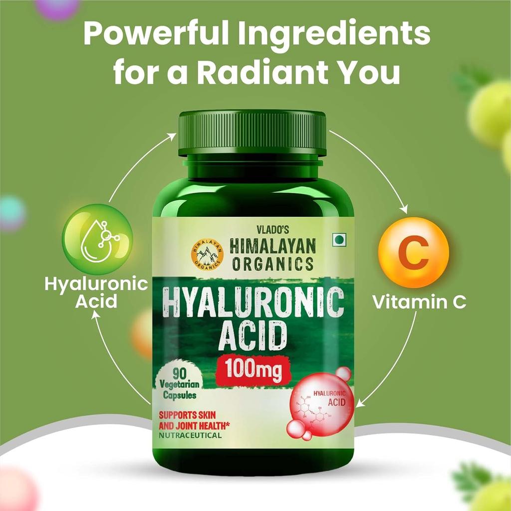 Vlado’s Himalayan Organics Hyaluronic Acid 100 mg Capsules For Skin Hydration Joint Support Supplement 90 Veg Capsules