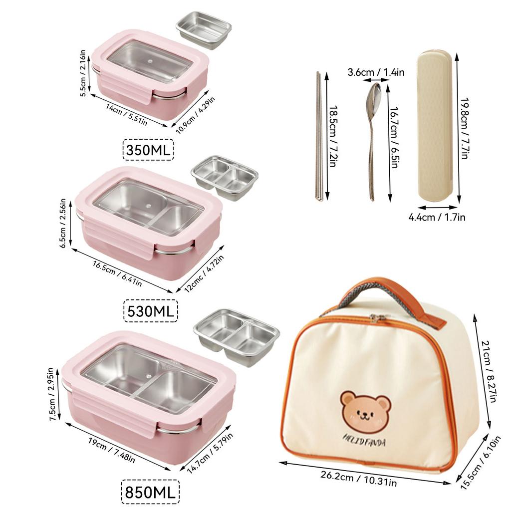 Picnic Portable Large Capacity Bento Lunch Box 1/2 Grids Leak-proof 304 Stainless Steel Food Container Microwave Safe