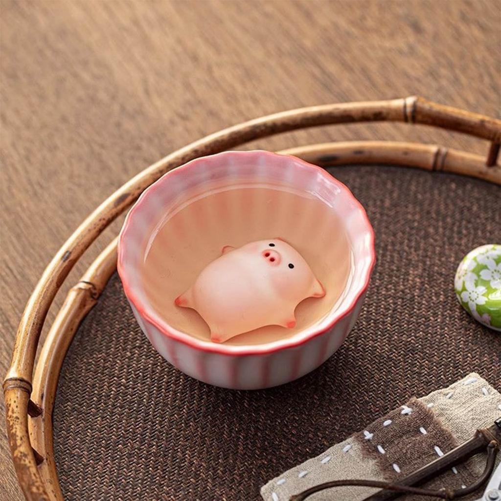 Ceramic Tea Cup Traditional Collection Kung Fu Teacup With Tea Pet Miniature Figurine For Dining Room Decoration, 120ml