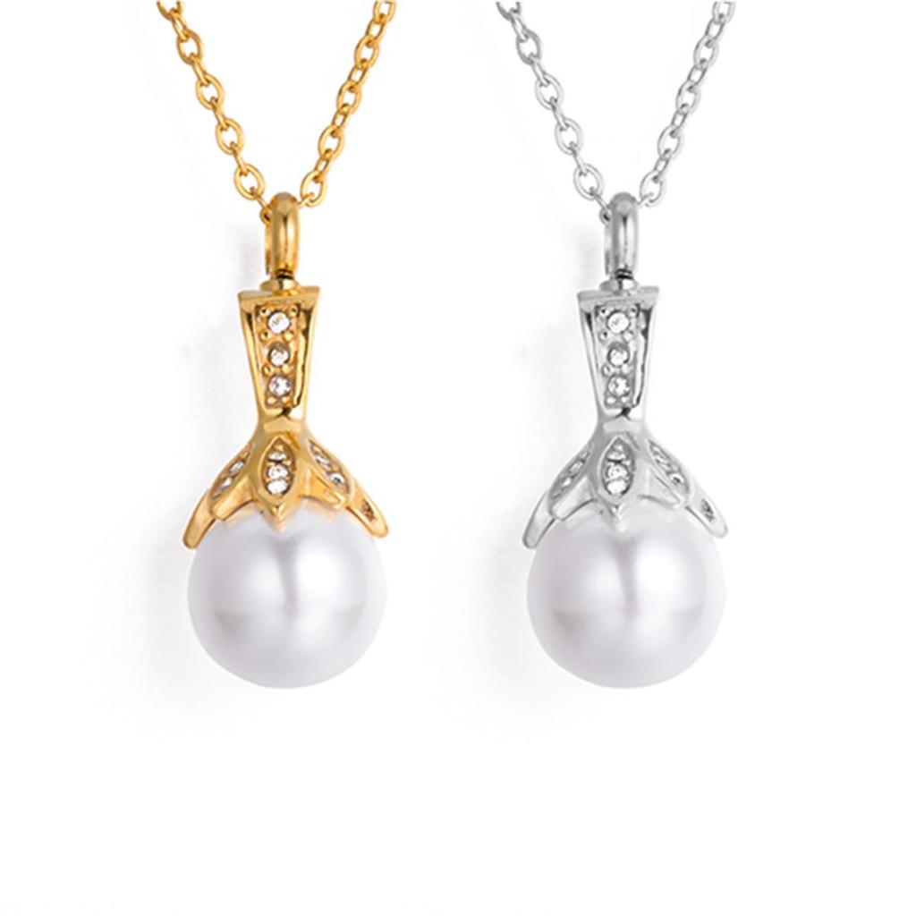 Europäische leichte Luxus-Edelstahl-Diamant- und Kunstperlen-Gedenkanhänger-Halskette