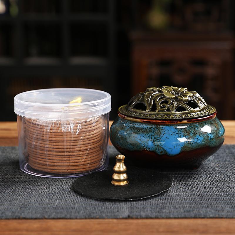 Agarwood Coil & Laoshan Sandalwood Incense Burner for Home, Bathroom, Aromatherapy, and Deodorizing with Mugwort Incense for Buddha Offerings