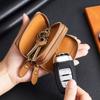Leather Car Key Fob Case Cover Keychain Zipper Bag Protector Double Layer Pouch