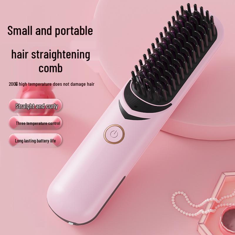Portable Wireless Straightening Comb with Dual Batteries and Ion Technology - For Hair-Friendly Curling and Frizz Control